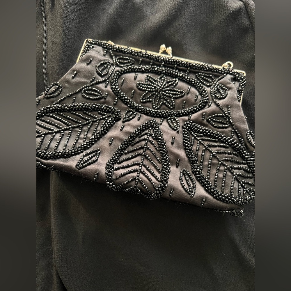 Vintage Black Beaded Clutch/Coin Purse